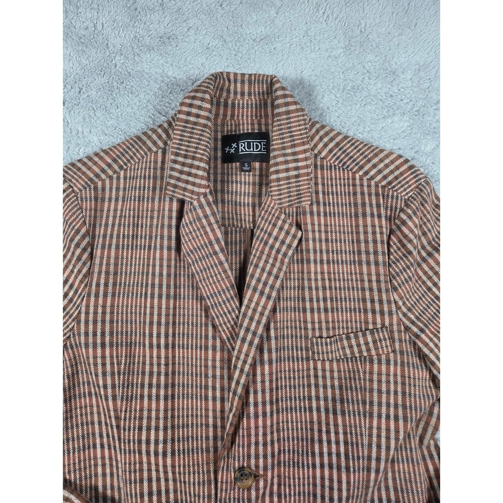 Rude‎ Womens Brown Plaid Single Button Blazer Jacket Small